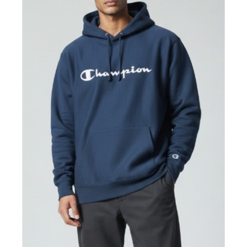 Champion Script Logo Pullover Hoodie Sweatshirt Mens Size L Teal Blue Activewear